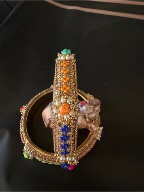 Embellished Gold Tone Indian Style Bangle Set with Multicolor Stones
